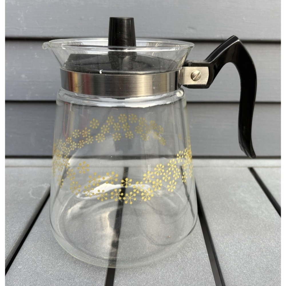 Vintage glass Cory coffee carafe pot COS35 with lid 6 cup flower star design